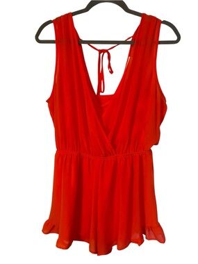 Astr The Label Bright Orange Tie-Back Sleeveless Romper Size Medium